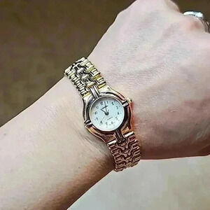 Capezio Gold and Silver Tone Link Bracelet Watch With Pearlized Face